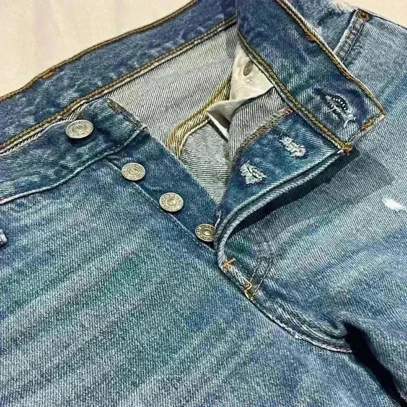 Levi 501’s customized and tapered classic button  fly distressed jean size 26 - Picture 5 of 13